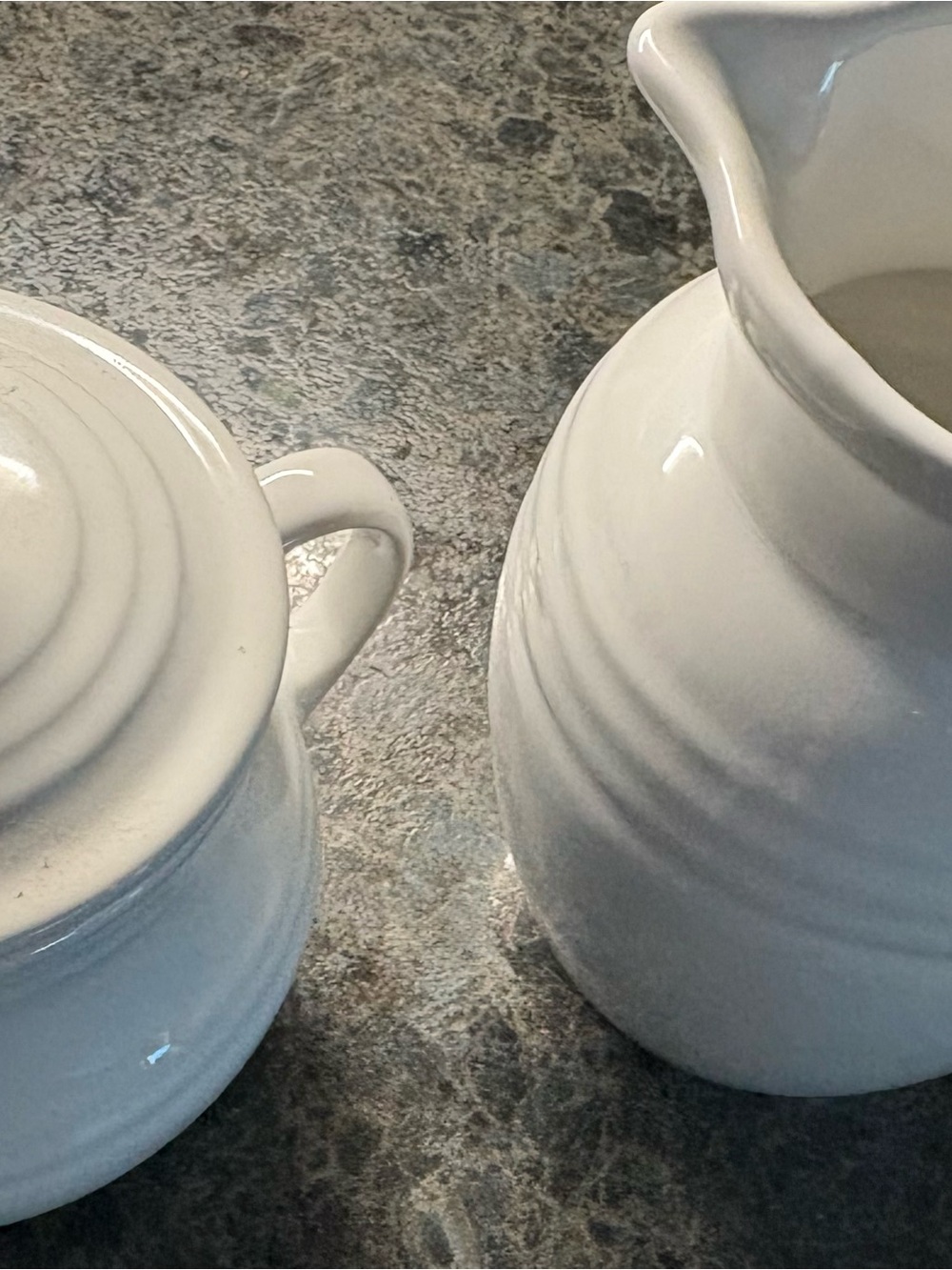 Le Creuset White Ceramic Pitcher and Covered Sugar Bowl Set